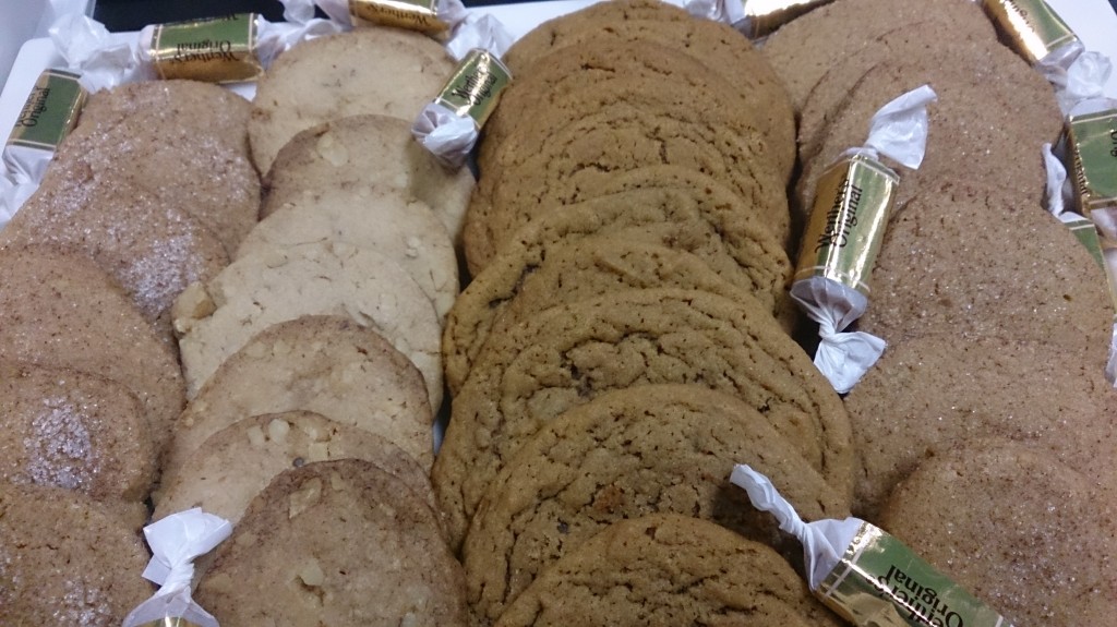 Christmas cookies, including Maple Walnut Cookies, Triple Ginger Cookies and Espresso Cinnamon Cookies.